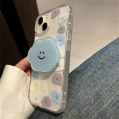 【スマホグリップ】クラウドスマイル ふんわり雲のにこにこスタンド | マグネット対応 #241118