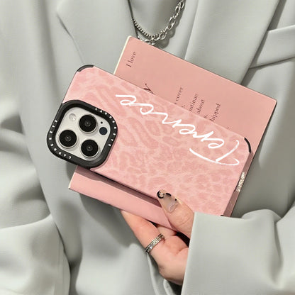 【カスタムシリーズ】ピンクレオパード ヒョウ柄 縦書き名入れ ソフトスマホケース｜iPhone対応 #240722