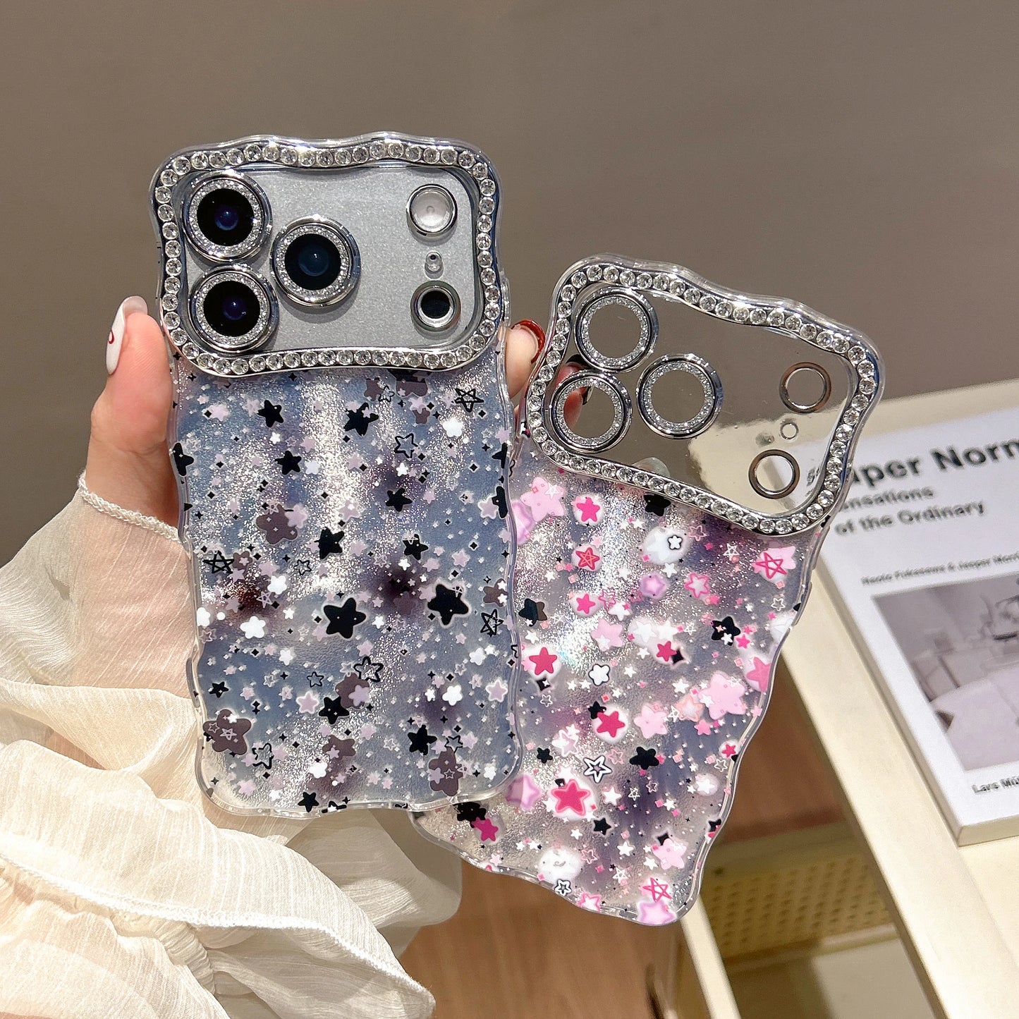 ウェーブフレーム iPhoneケース｜スターグリッター・キラキラ デザイン #240410