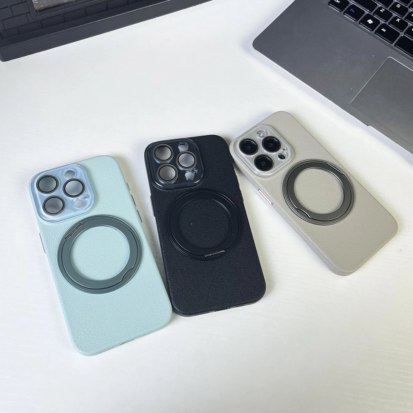 レザー調 リング付き iPhoneケース｜スタンド対応・マット仕上げ #260103