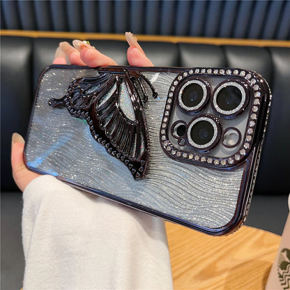 立体メタリック バタフライ iPhoneケース｜グリッター ラメ #240225