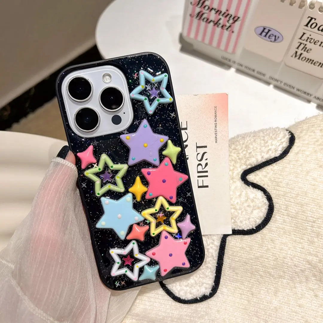 【立体スター柄】ポップで映えるクリアケース｜iPhone対応 #250522