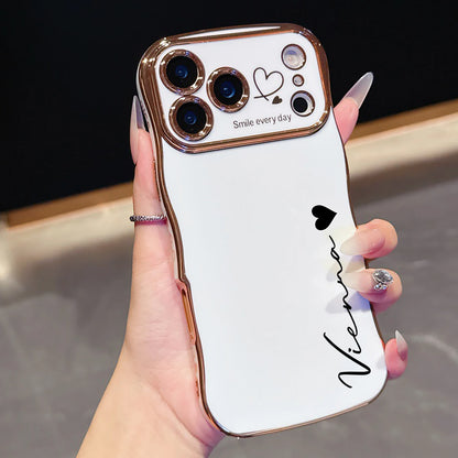 【カスタムシリーズ】ウェーブフレーム サイドハート 名入れ ソフトケース｜iPhone対応 #240714