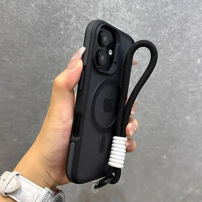 ネオンアクセント iPhoneケース｜ストラップ付き・マットブラック・スポーティデザイン #240411