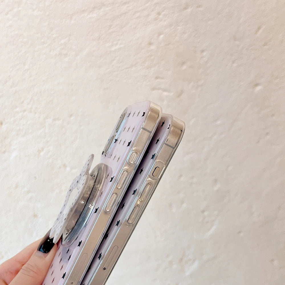 スターモチーフ ブラックピンク Magnet内蔵 iPhoneケース｜ミラーグリップ付き #240309