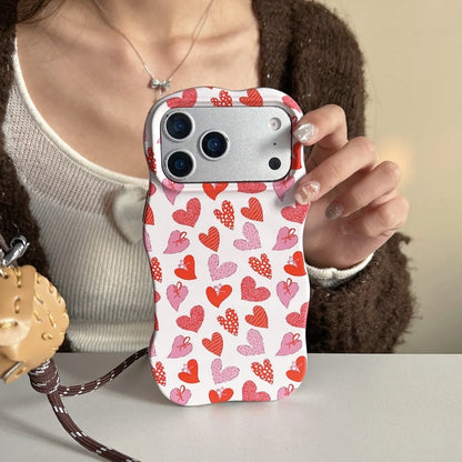 ハート総柄 格子チェック柄 iPhoneケース｜ウェーブフレーム #240310