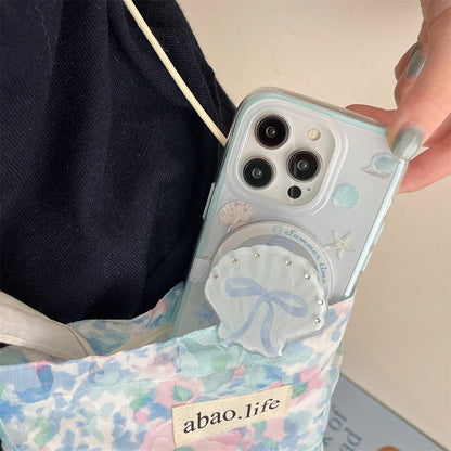 【貝殻モチーフ×夏の海デザイン】シェル＆スターフィッシュ付きクリアケース｜iPhone対応 #250514