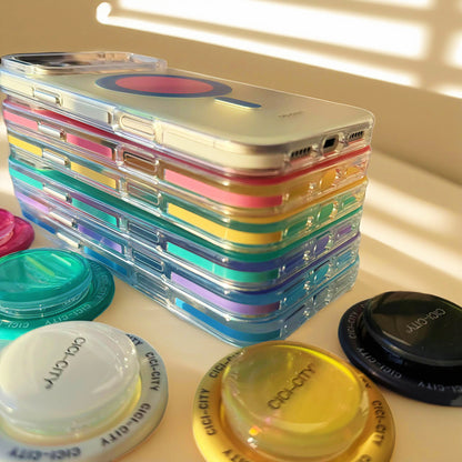 【Magnet内蔵】ネオン グラデーションカラー TPU 耐衝撃 おしゃれ ビビッドカラー グリップ付き スマホケース｜iPhone対応 #251230