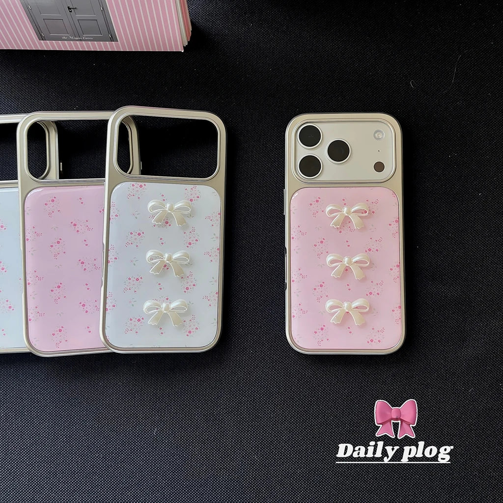 【フラワーリボンシャイン】メタリックフレーム × 小花リボン スマホケース｜iPhone対応 #240814