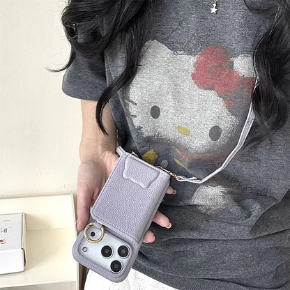 【ベアポケットレザー】くまエンボス × カード収納付き ショルダースマホケース｜iPhone対応 #250208