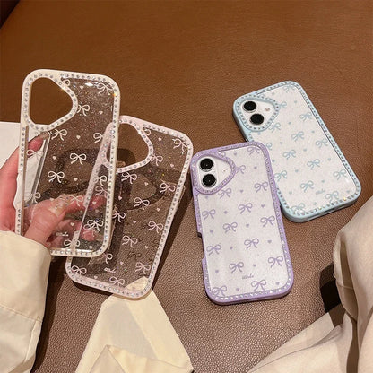 【プチリボン柄】ラインストーンフレーム キャンディーカラー クリアケース｜iPhone対応 #250527