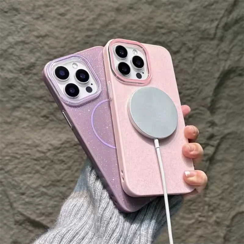 【Magsafe対応】キラキラ ラメ入り グリッター 光沢 シンプル 高級感 スリム 耐衝撃 スマホケース カバー｜iPhone対応 #250409