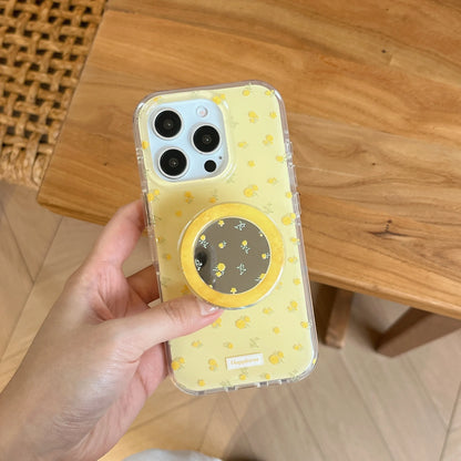 【小花柄×ミラーグリップ】春色ナチュラルデザインのクリアケース｜iPhone対応 #250512