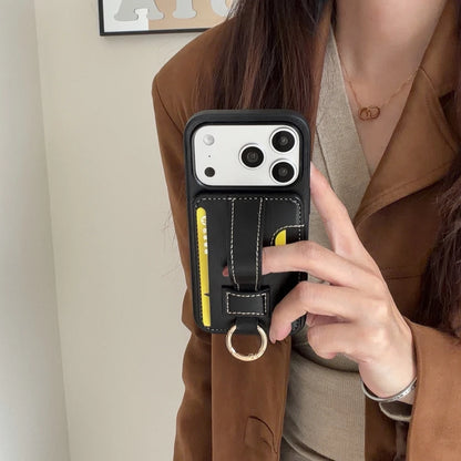 【クラシックハンドトラップ】レザーポケット × キーリング スマホケース｜iPhone対応 #240815