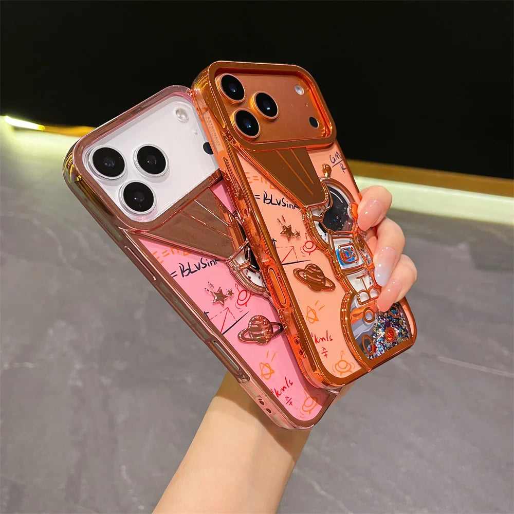 キラキラ流れるグリッター ラメ スペースアストロ 宇宙飛行士 iPhoneケース  #240418