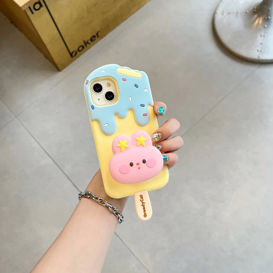 【スイーツシリーズ】アイスキャンディ風 立体くま雲デザイン スマホケース｜iPhone対応 #251007