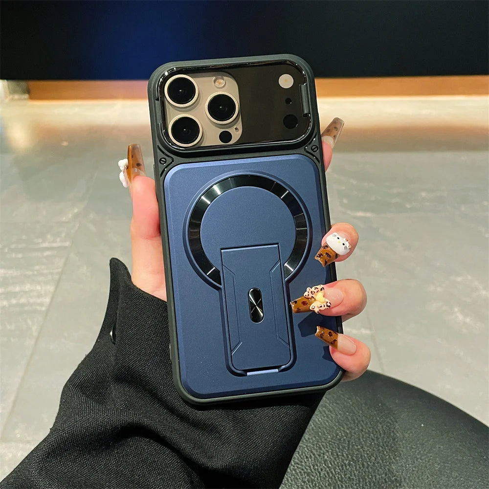 マグネット内蔵 折りたたみリングスタンド付き iPhoneケース (全7色) メタリック・アクセント #261217