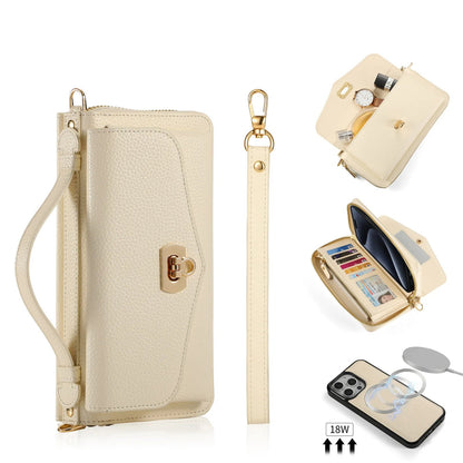 【ウォレットスタイル】財布一体型 分離式レザー調 ブックスタイル 手帳型 iPhoneケース｜ラウンドファスナー・ショルダー対応 #240204