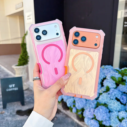 木目調カラフルフレーム マグネット内蔵 iPhoneケース｜ポップ・ナチュラル風 #261032