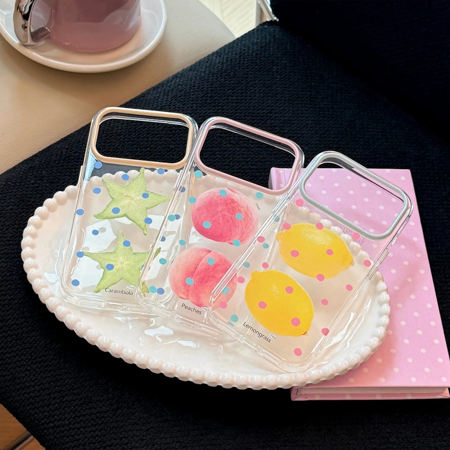 星＆フルーツ柄 カラフルデザイン クリア iPhoneケース｜ポップ・ガーリー #260099