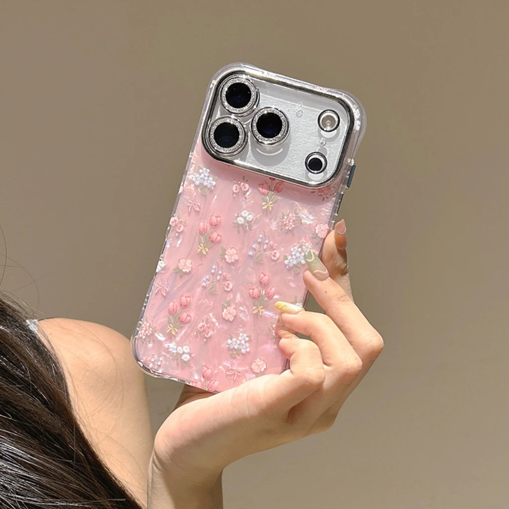 【フローラルミルキーシェル】フラワー×パール調デザイン スマホケース｜iPhone対応 #250704