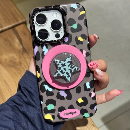 カラーレオパード柄 スターグリップ付き iPhoneケース｜Magnet内蔵 #231129