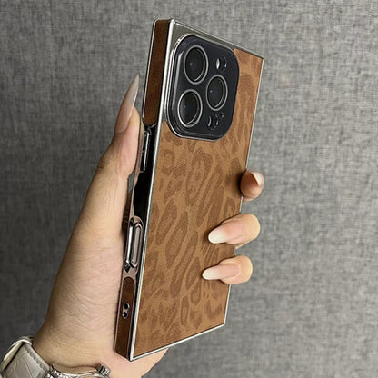 【スクエアシリーズ】 ヒョウ柄 レオパード メタリックフレーム スクエア スマホケース｜iPhone対応 #250815