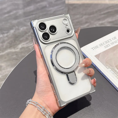 Magnet対応 メタルリング付き iPhoneケース｜スタンド機能・耐衝撃 クリアケース #240103