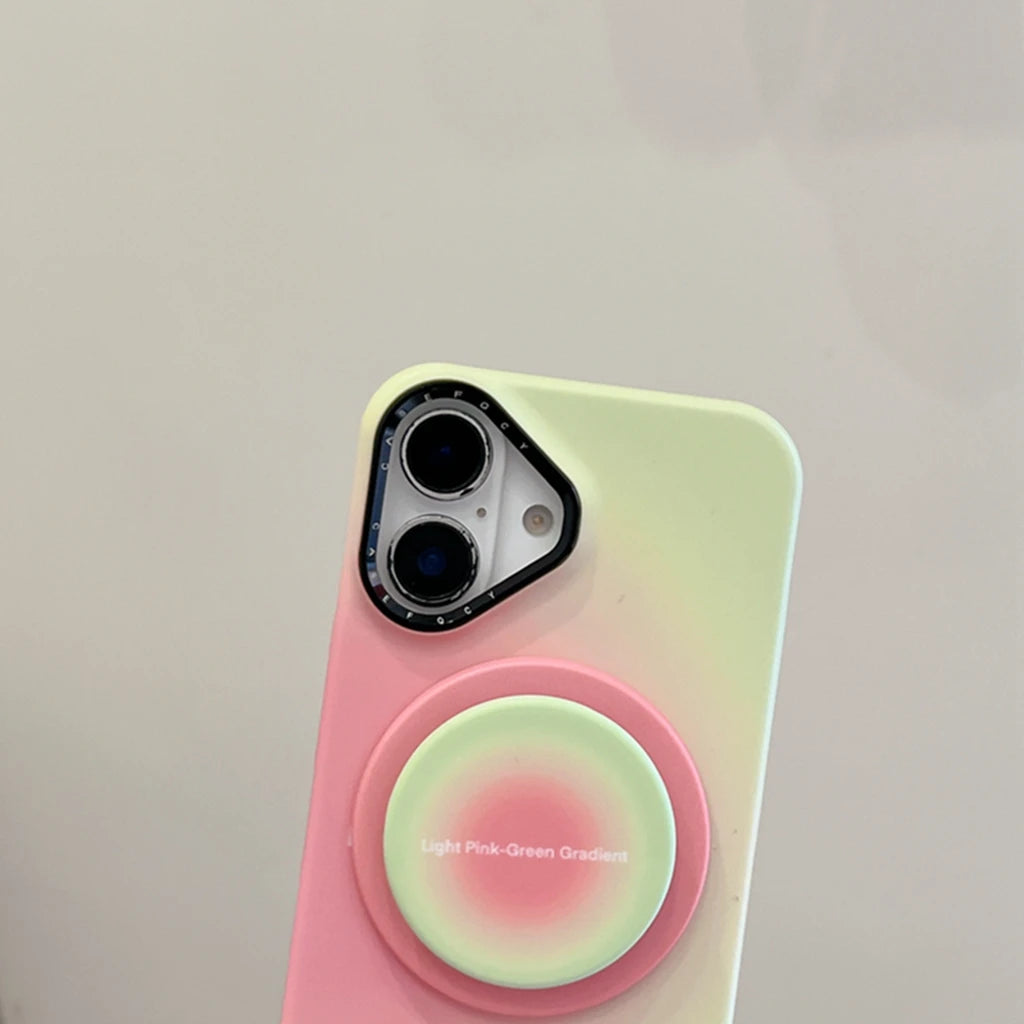 【Magsafe対応】キャンディカラー 滲みグラデ ライトピンク×ミント ラウンドグリップ スマホケース｜iPhone対応 #241213
