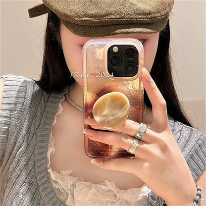 【シェルマーブル】艶めく天然風グリップ付きスマホケース｜iPhone対応 #250627