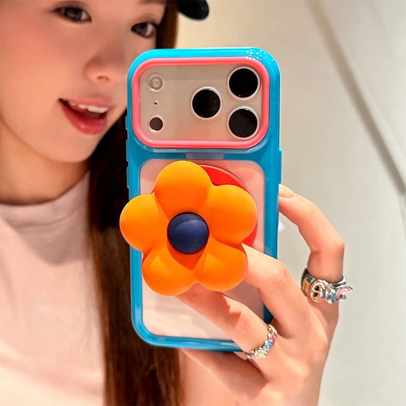 ぷっくりフラワー ソフトシリコン iPhoneケース｜スタンドホルダー付 #260073