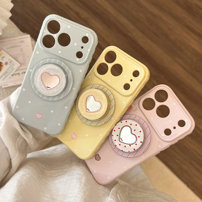 ハートミラーグリップ 水玉 ドットデザイン iPhoneケース｜マグネット内蔵 #240101