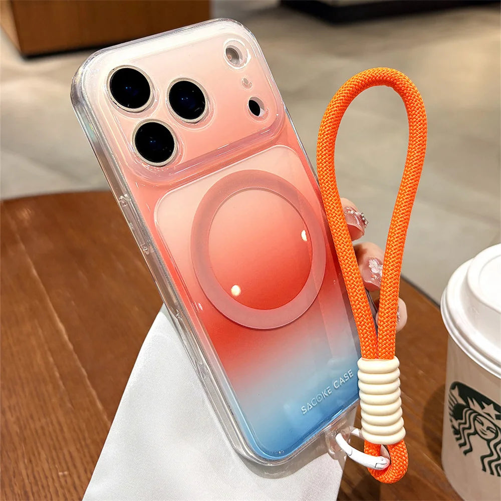グラデーション ジェリーカラー ストラップ付き Magnet内蔵 iPhoneケース｜クリア・爽やか #260037