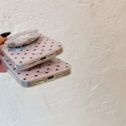 スターモチーフ ブラックピンク Magnet内蔵 iPhoneケース｜ミラーグリップ付き #240309