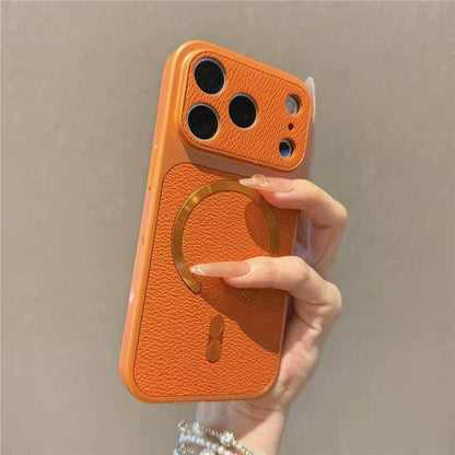 レザー調 コントラストフレーム Magnet内蔵 iPhoneケース｜上品・大人シンプル #260058