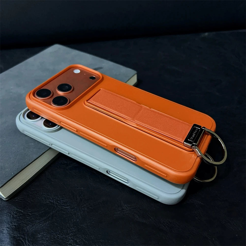 スタンド一体型 レザー調 折りたたみスタンド iPhoneケース｜シンプルデザイン#240329