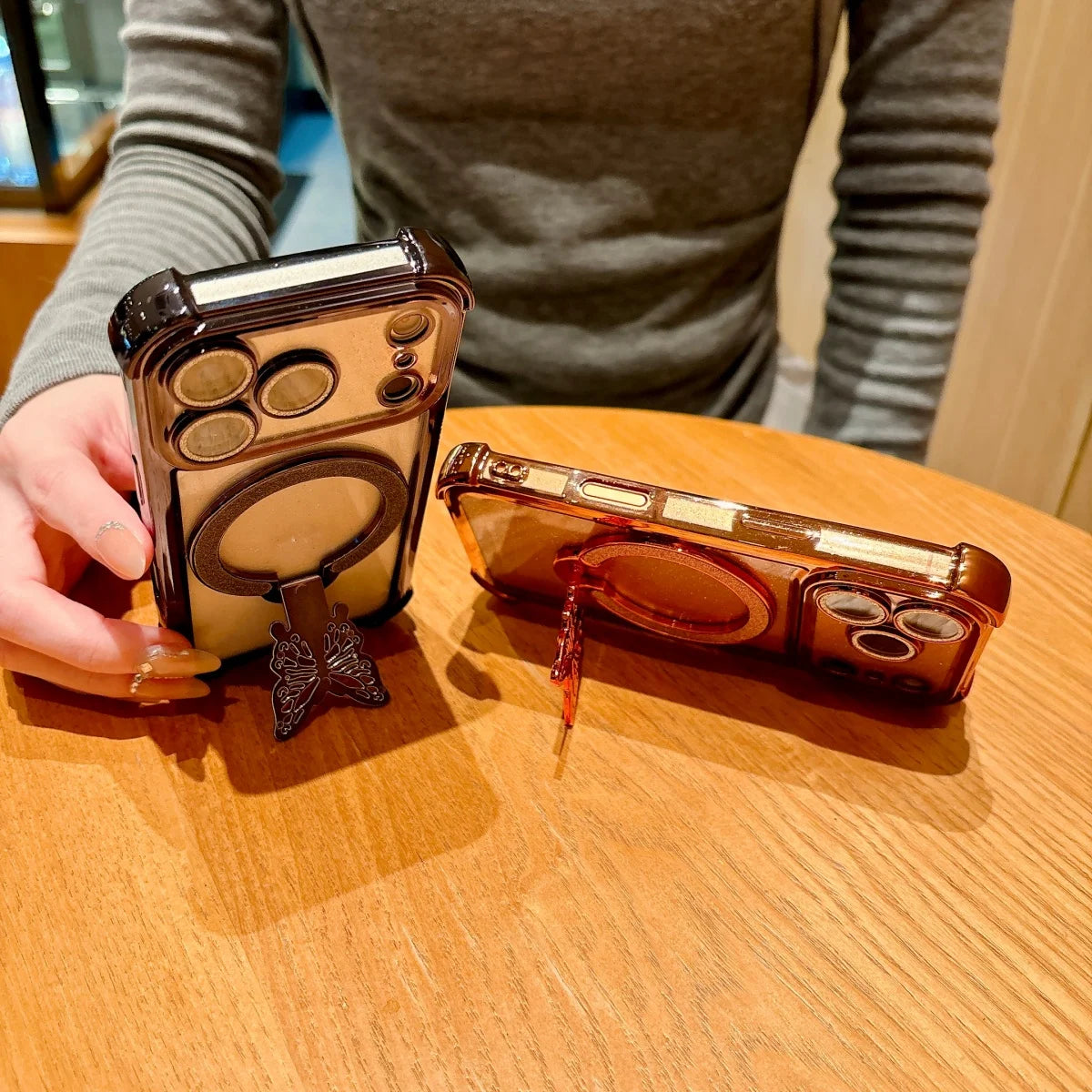 バタフライ キラキラ ラメリング付き Magnet内蔵 クリア iPhoneケース #260220