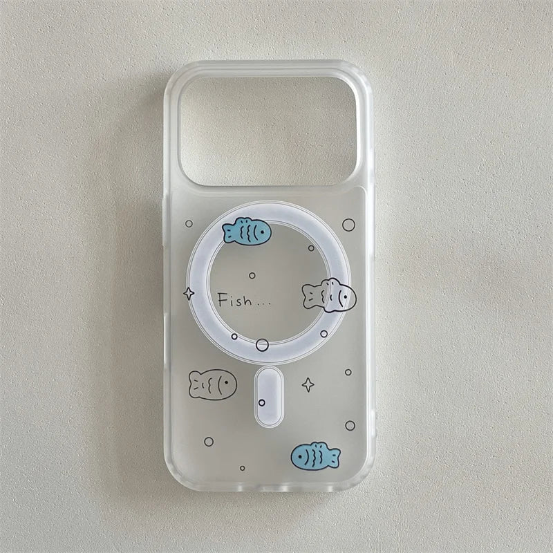 【Magsafe対応】ふわふわ 3D フィッシュファー ポップスタンド × クリアデザイン スマホケース｜iPhone対応 #241226