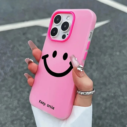 【ニコちゃんシリーズ】スマイル フェイス デザイン iPhoneケース｜カラフル・マット仕上げ #260224