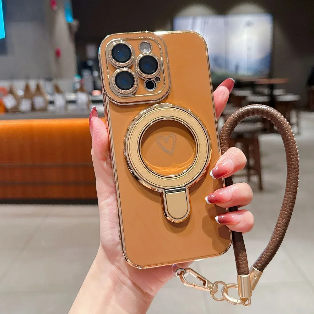 ワンポイントハート リング＆ストラップ付き iPhoneケース #231220