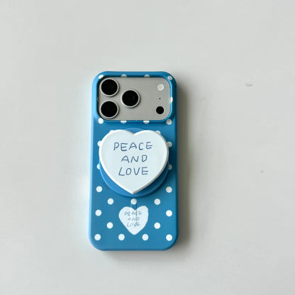 PEACEロゴ ハートグリップ ドット 水玉 iPhoneケース｜ポップデザイン #231216