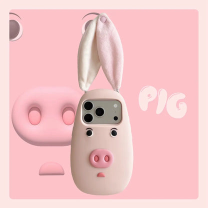 PIG フェイス 耳付き ブタ iPhoneケース｜3D 立体モチーフ #240315