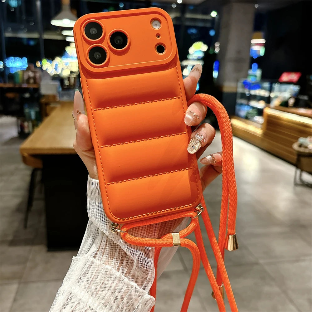 ダウンジャケット風 ソフト iPhoneケース｜ストラップ付き・カラーバリエーション豊富 #240601