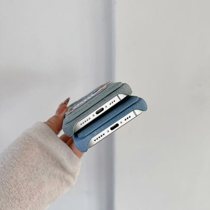 【デニムドッグシリーズ】刺繍ポケット スマホケース｜デニム生地×立体わんこデザイン｜iPhone対応 #241208