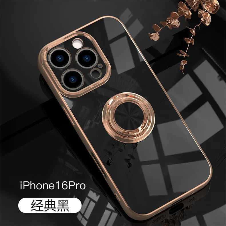 リングスタンド付き ゴールド メタルフレーム iPhoneケース #240113