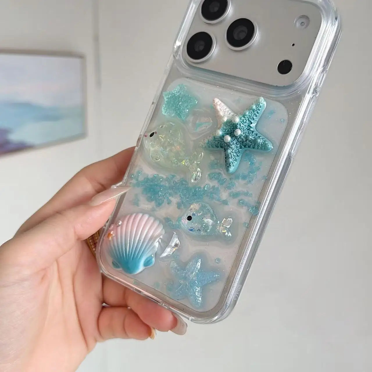 【3D】クリアiPhoneケース マリンシェル 海の生きもの 立体デザイン ブルーシーオーシャン｜クリアケース #230926
