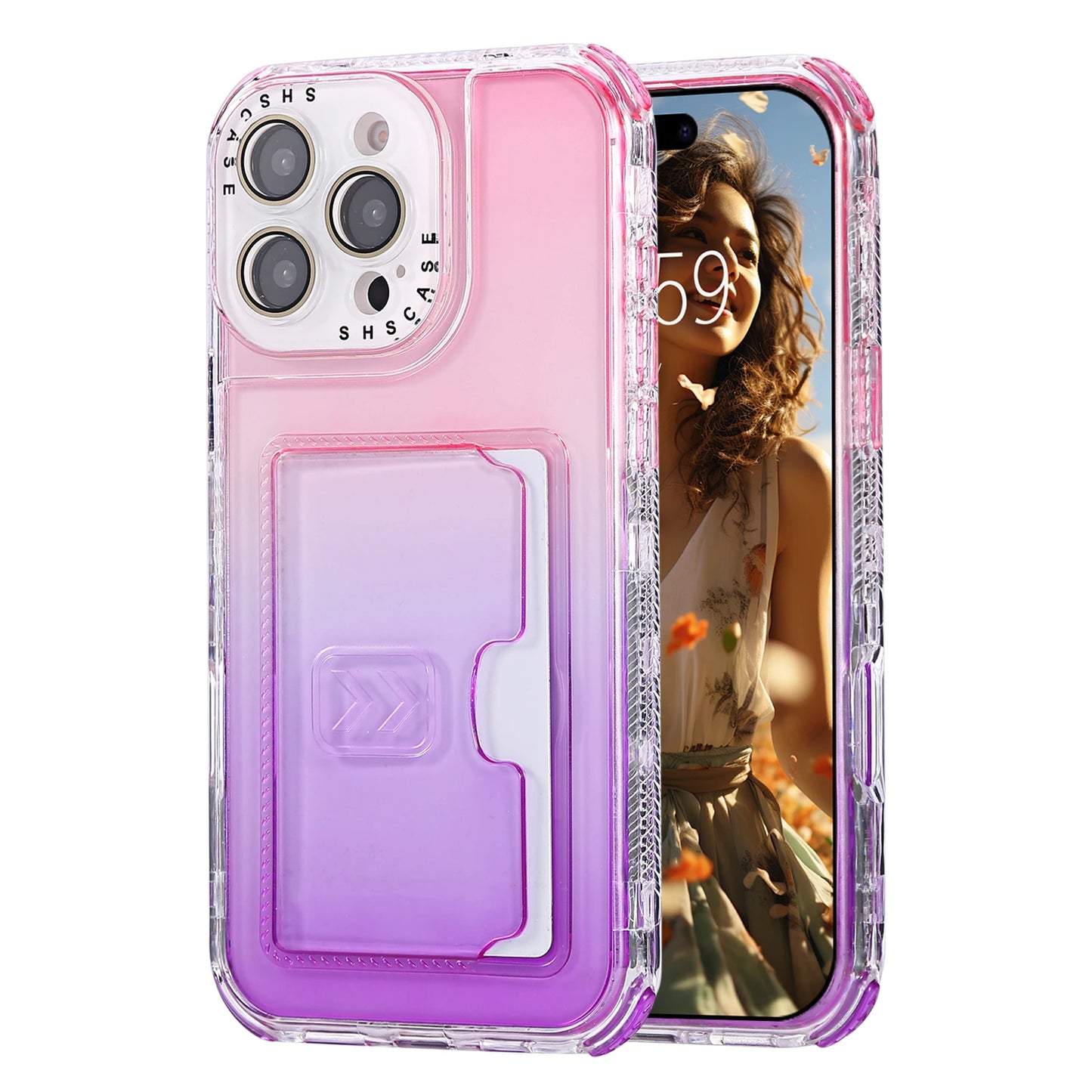 【グラデーションシリーズ】キラキラ透明感 グラデーションカラー カード収納付き スマホケース｜iPhone対応 #251022