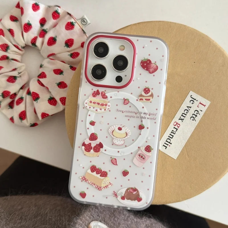 いちご ショートケーキ グリップ付き スイーツ ストロベリー iPhoneケース #240512
