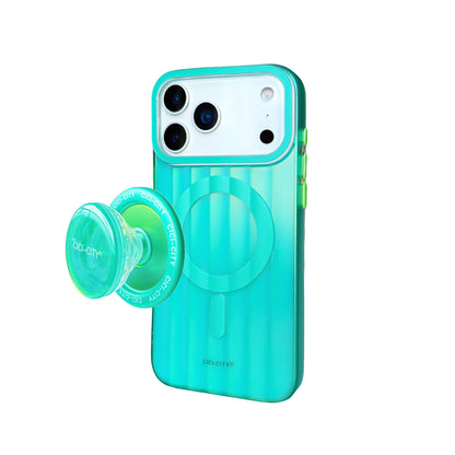 【Magnet内蔵】クリアネオンカラー  透明グラデ ストライプ  スマホケース｜iPhone対応 #250106