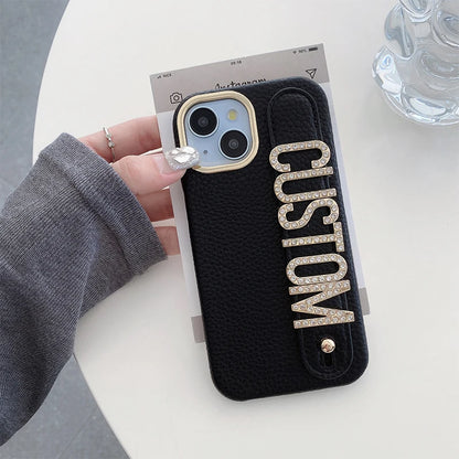 【カスタムシリーズ】名入れOK✨ ラインストーン レザー調 スマホケース｜iPhone対応 #250705